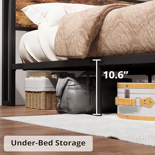 LIKIMIO King Bed Frame with Storage Headboard and Charging Station, Vintage Brown X317