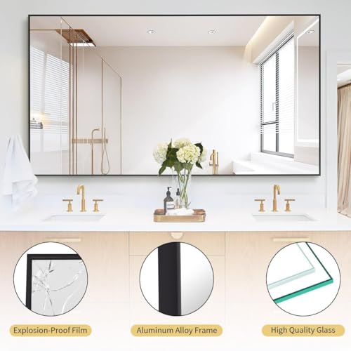 Koonmi Large Full Length Mirror with Stand, Aluminum Alloy Frame, Black G7504