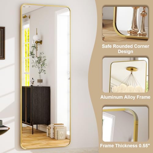 HARRITPURE 56" x 21" Rounded Full Length Floor Mirror with Aluminum Frame I85546