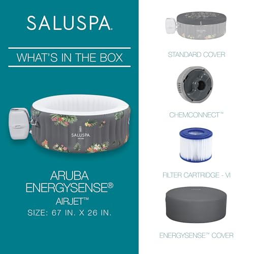 Bestway SaluSpa Aruba AirJet Inflatable Hot Tub, 67 x 26 Inch Round Portable Spa with Cover, Gray S258640