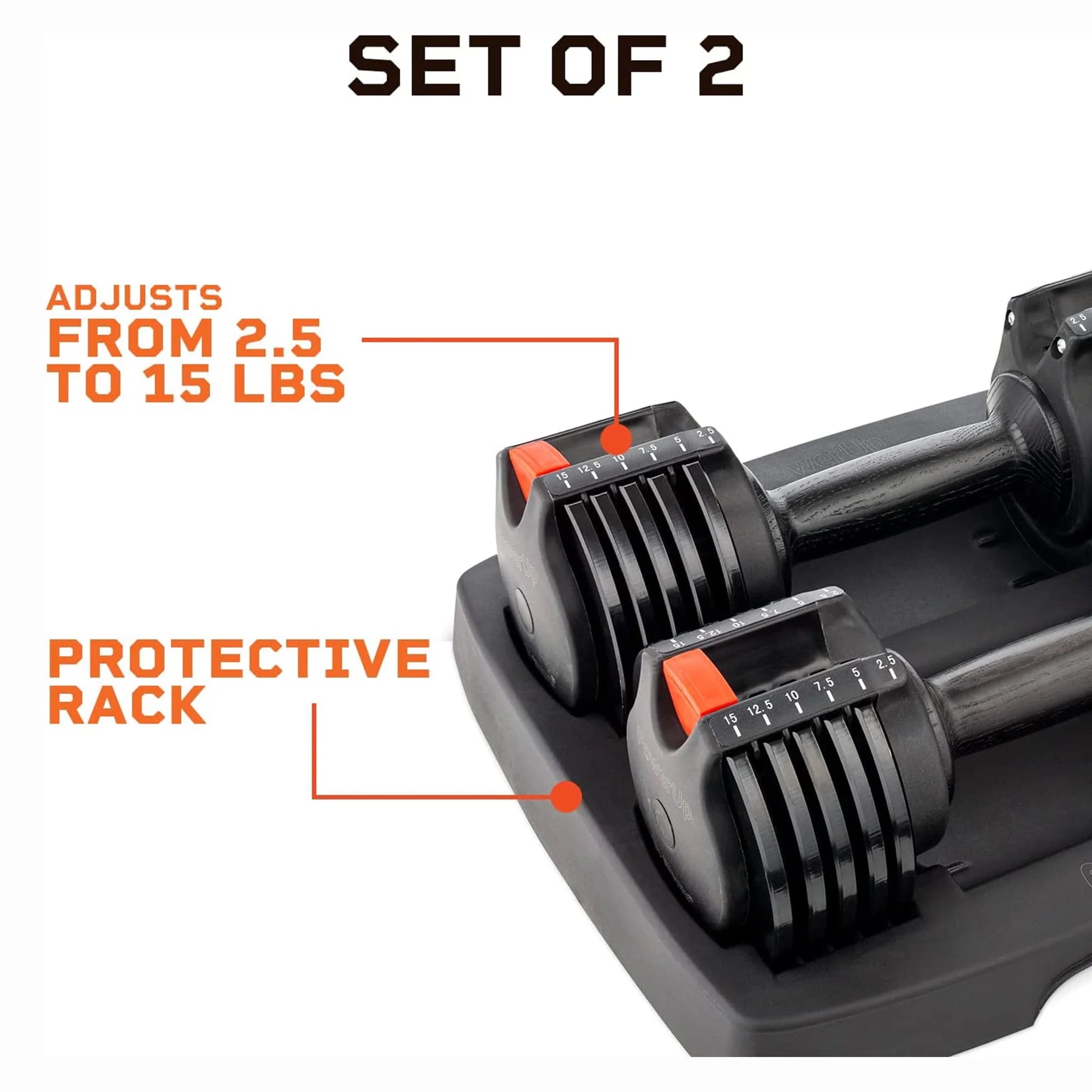 Lifepro PowerUp 15 lb Adjustable Dumbbells Set for Home Gym A725797