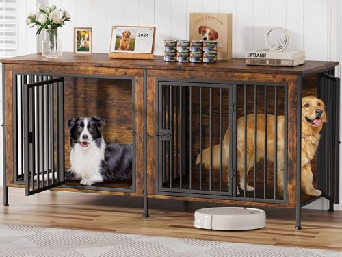 EasyCom XL Wooden Dog Crate Furniture for Medium and Large Breeds, 2 Doors A673