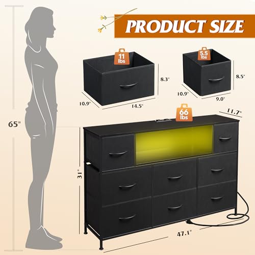 WLIVE Dresser for Bedroom with Charging Station and LED Lights, 8 Drawer R754