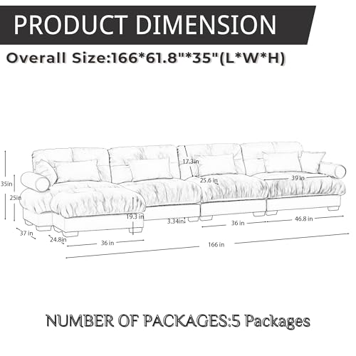 130" Modular Sectional Sofa with Movable Ottoman, Velvet Upholstered, Green Y4976