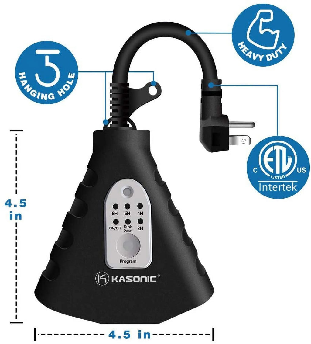 Kasonic Wireless Outdoor Remote Control Outlets with Timer, 3 Outlets, 100ft Range, Black B4689