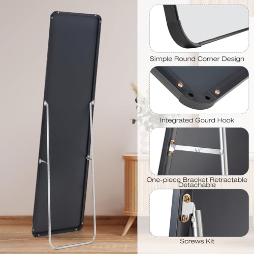 Full-Length Wall Mirror 59"x15.75" Black, Lean or Hang Design Q395