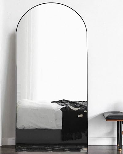 Arched Floor Mirror 58"x18" Full Length with Stand, Aluminum Frame, Black S856658