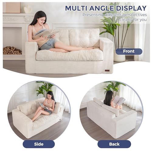 MAXYOYO 3 Seater Boneless Floor Sofa with Tufted Cushion, Beige A96326