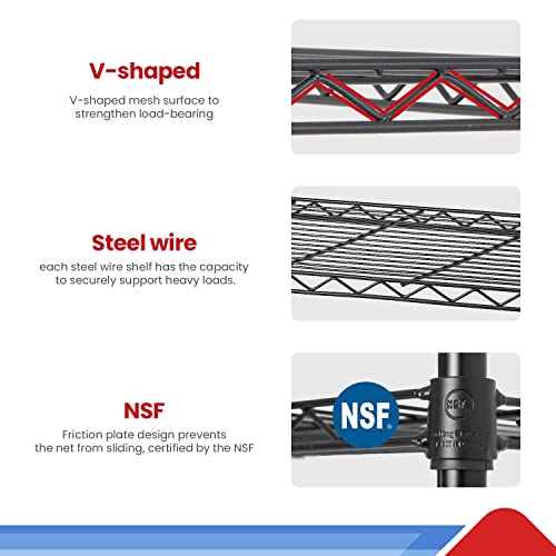 4 Tier NSF Wire Shelving Unit Heavy Duty Steel Storage Rack, Black X19089