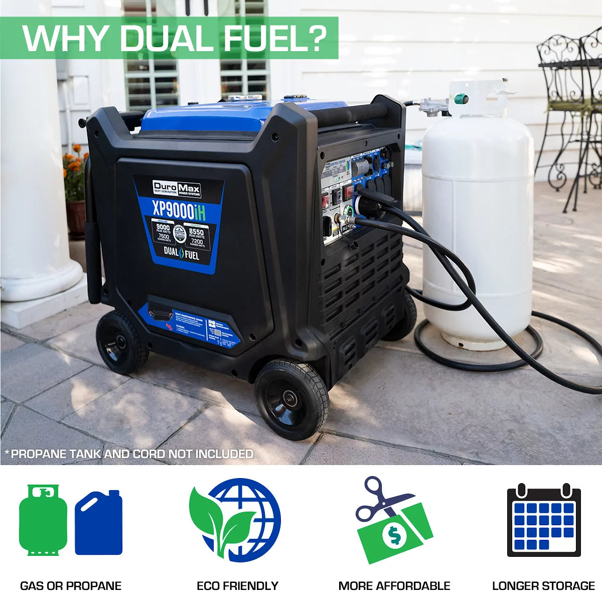 DuroMax XP9000iH 9,000 Watt Portable Dual Fuel Inverter Generator G4349