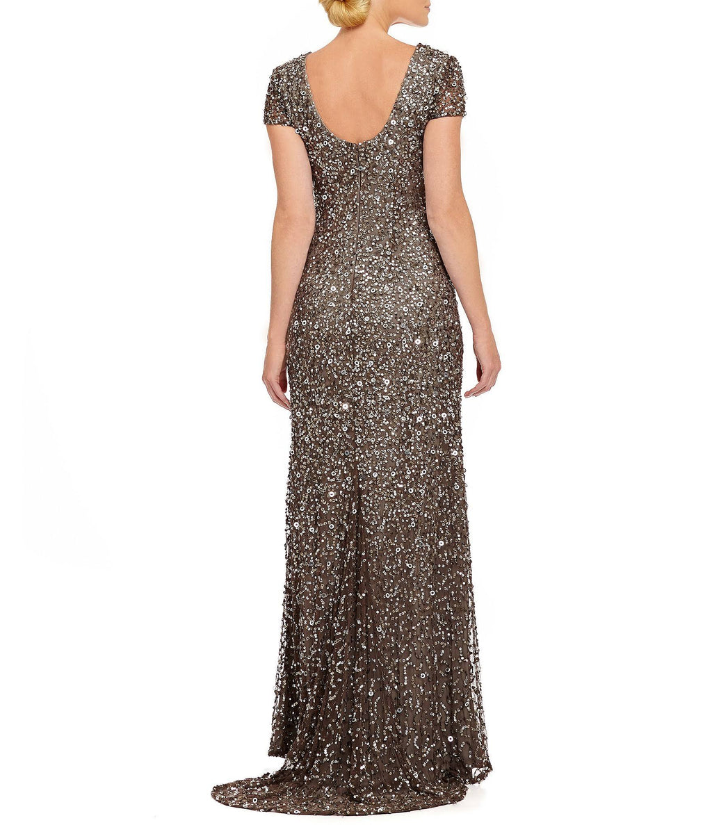 Adrianna Papell Scoop Back Sequin Gown, Blush, Size 2 B249808