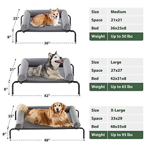 Cooling Elevated Dog Bed for Large Dogs, Waterproof Raised Cot with Headrest, Grey W43220