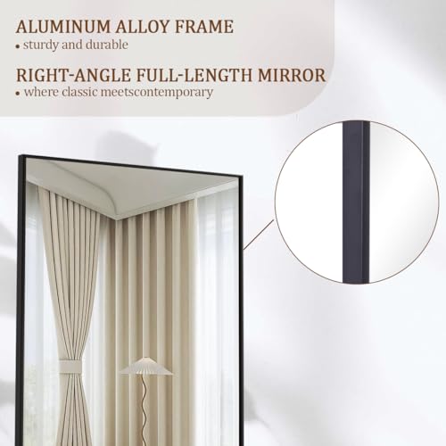 Koonmi Large Full Length Mirror with Stand, Aluminum Alloy Frame, Black G7504