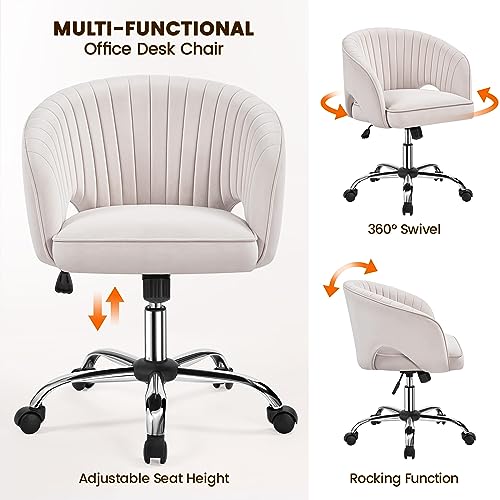 Yaheetech Velvet Vanity Chair with Wheels for Bedroom Cream U9976
