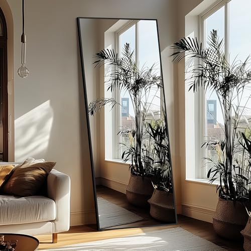 Delma Wall Full Length Mirror with Aluminium Frame, 56x15, Black Z730