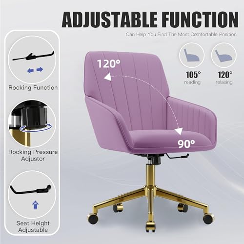 Velvet Home Office Chair with Gold Base, Swivel Desk Chair with Wheels (Cream) Z435471