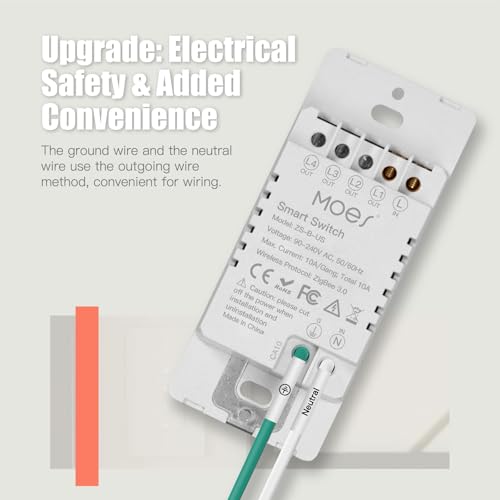 MOES Zigbee Smart Switch, No Neutral Wire, Single Pole, Works with Alexa & Google Assistant V385606