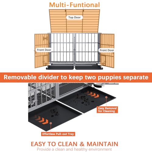aboxoo 42/48 inch Heavy Duty Metal Dog Crate for Large Dogs with Wheels and Tray M5685