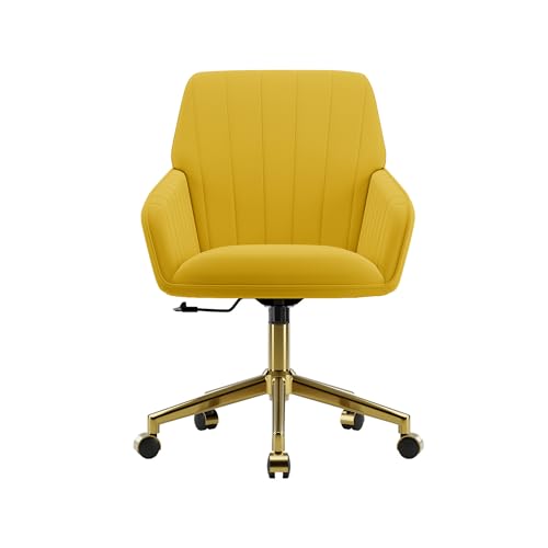 Velvet Home Office Chair with Gold Base, Swivel Desk Chair with Wheels (Cream) Z435471