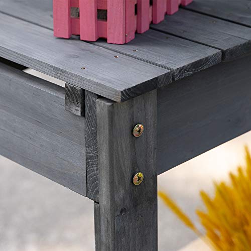 Outsunny Wooden Potting Bench Table with Sliding Tabletop and Storage Shelf M52235