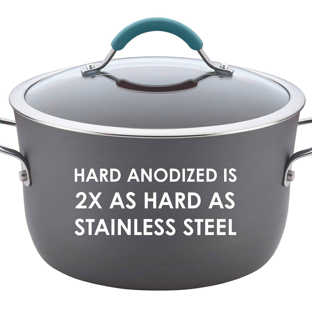 Rachael Ray Cucina 12-Piece Cookware Set, Gray with Agave Blue Handles I3082
