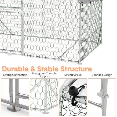Large Metal Chicken Coop Walk-in Poultry Cage with Waterproof Cover, Double Lockable Doors X5588