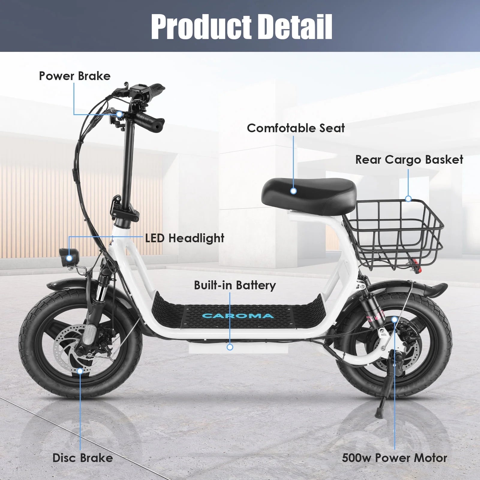 Caroma 500W Electric Scooter with Seat for Adult, 14 inch, 20 MPH F719250
