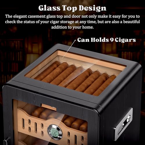 Glass Top Tabletop Cigar Humidor Cabinet with Spanish Cedar Tray, Black J2413