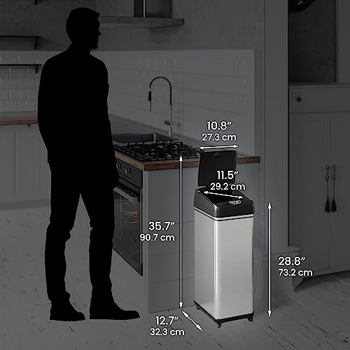 iTouchless 13 Gallon Stainless Steel Automatic Kitchen Trash Can with Lid and Odor Filter G12862