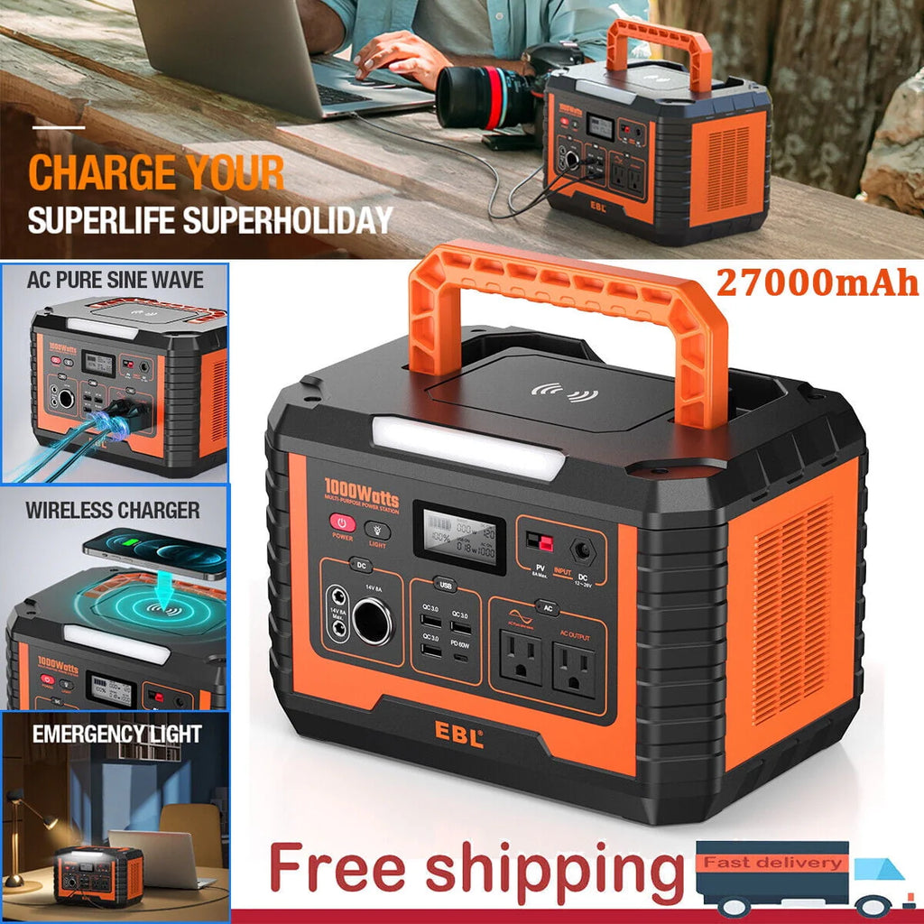 EBL 2-Pack Portable Power Station 1000W Solar Generator 270000mAh Y877