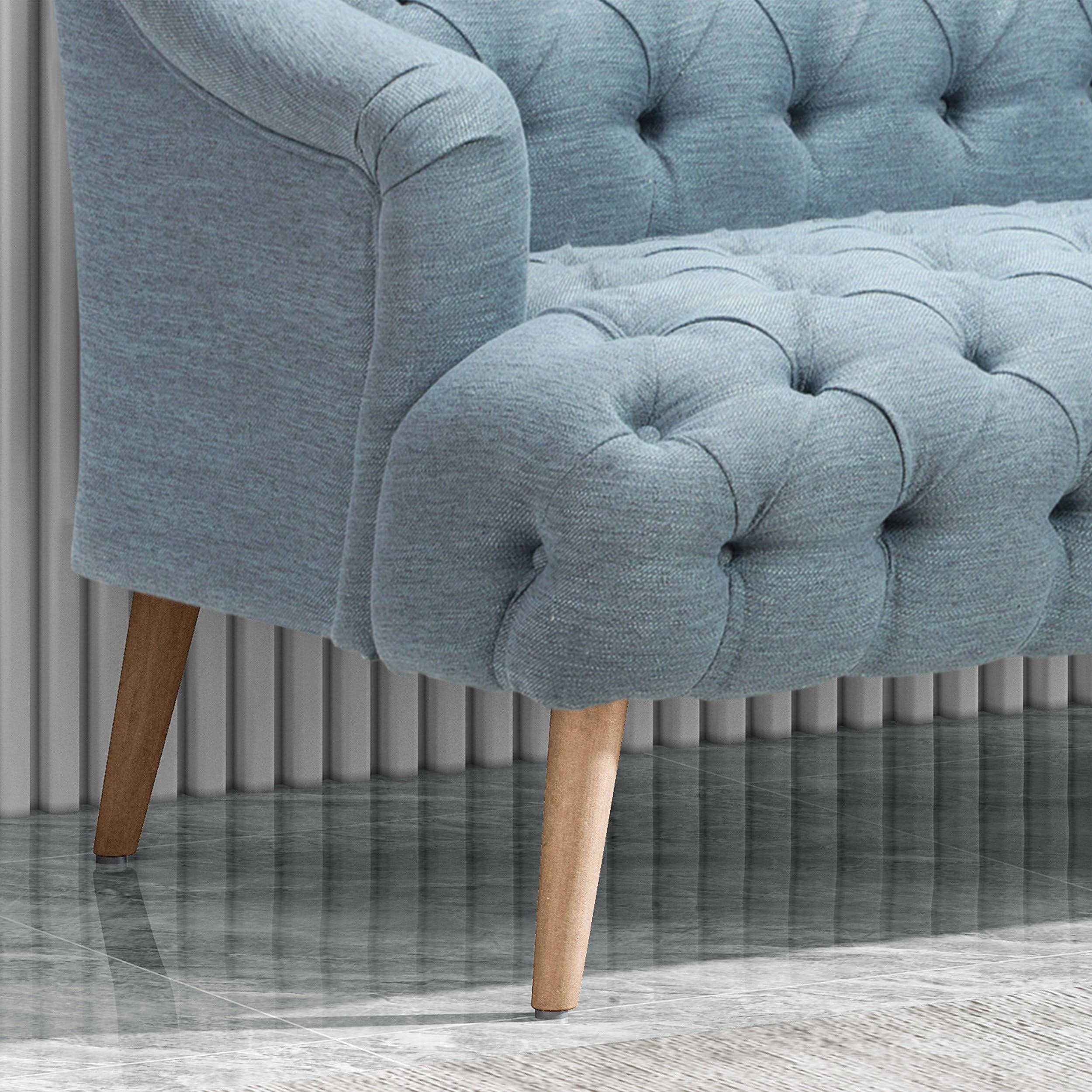 Erin Contemporary Tufted Fabric 3 Seater Sofa, Light Blue and Natural Y434545