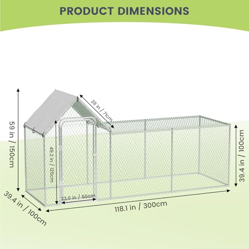 Large Metal Chicken Coop with Waterproof Cover, Walk-in Pen for Yard and Farm X107761
