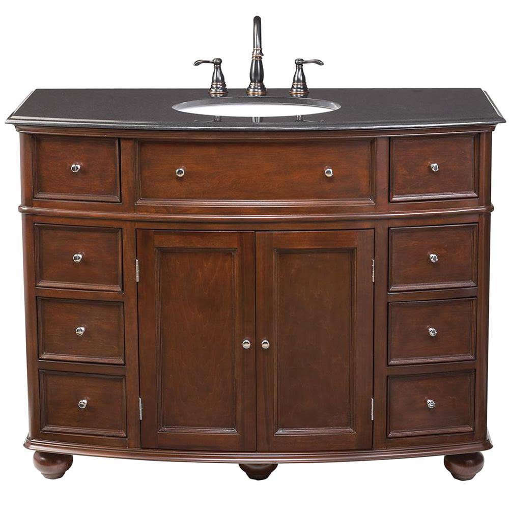 Home Decorators Collection Hampton Harbor 45 in. W x 22 in. D Bath Vanity in Sequoia with Granite Vanity Top in Black - Megean