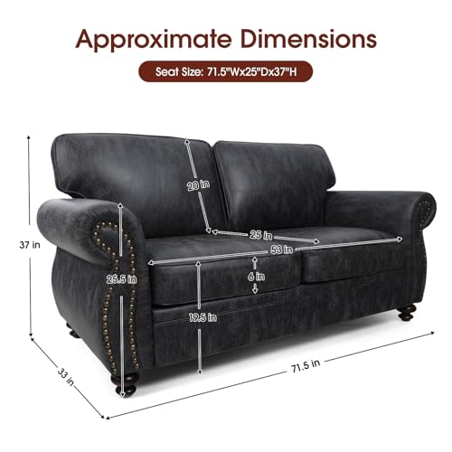 Mid-Century 3-Seater Sofa with Rivet Design, Removable Cover and Solid Wood Frame I150