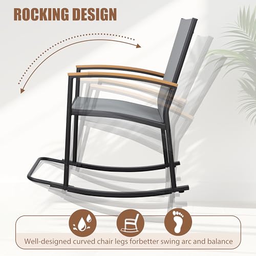 Shintenchi 3 Piece Outdoor Rocking Bistro Set with Table, Black R7367