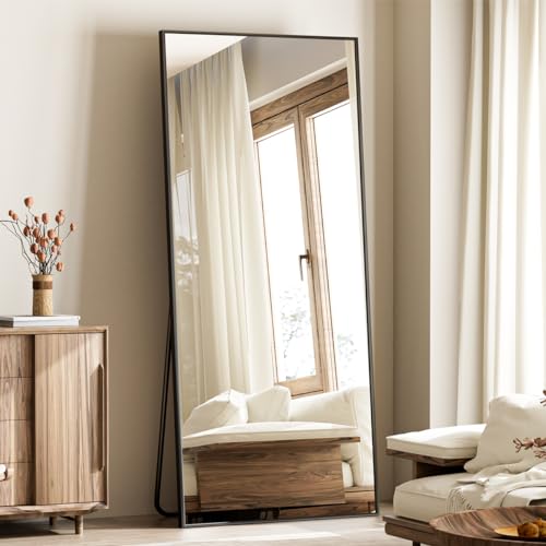 Koonmi Large Full Length Mirror with Stand, Aluminum Alloy Frame, Black G7504