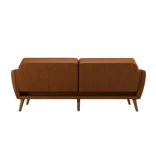 Novogratz Tallulah Memory Foam Futon Convertible Couch, Camel Faux Leather F5939