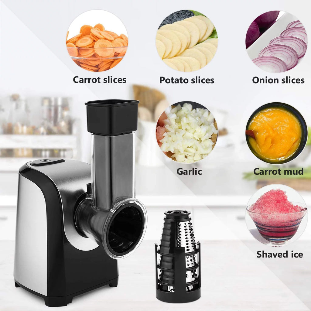 Qhomic Electric Cheese Grater 5-in-1 Vegetable Slicer with One-Touch Control, 150W Y199