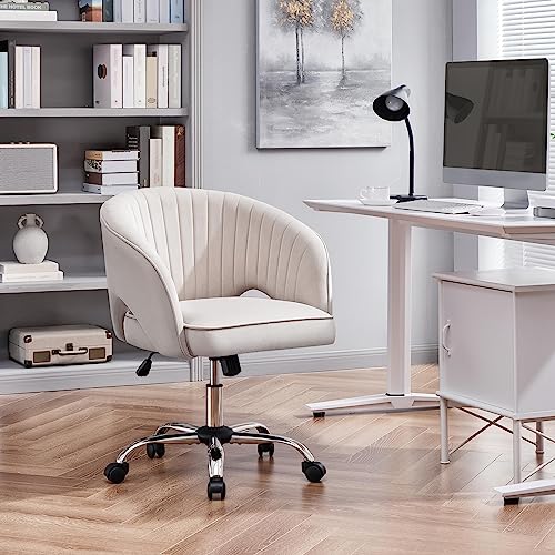 Yaheetech Velvet Vanity Chair with Wheels for Bedroom Cream U9976