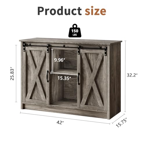 4 EVER WINNER Coffee Bar Cabinet with Sliding Barn Doors, 42" Sideboard Buffet, Espresso O37010