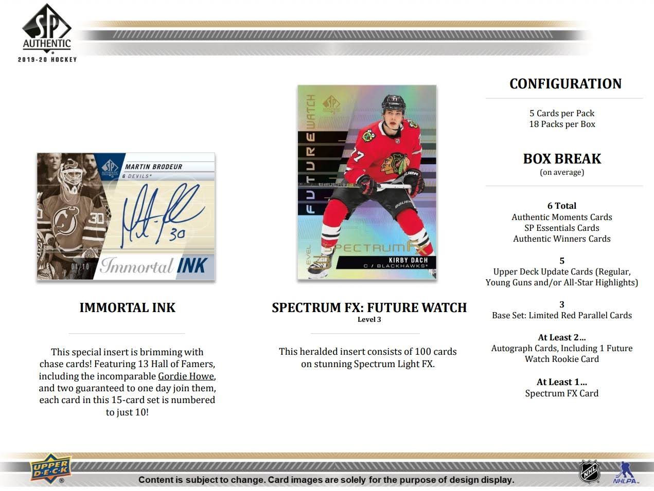 2019-20 Upper Deck SP Authentic Hockey Hobby Box T905