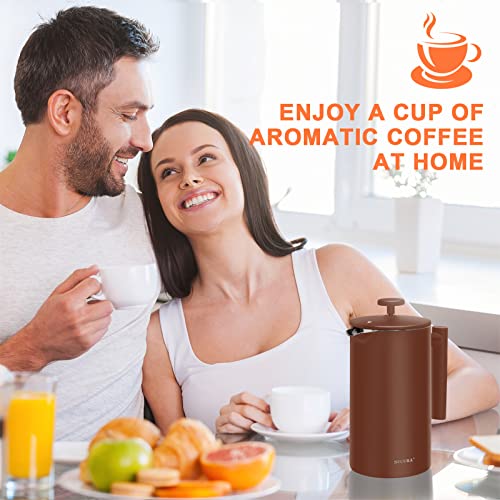 Secura French Press Coffee Maker, 34oz Stainless Steel Insulated, Silver W447