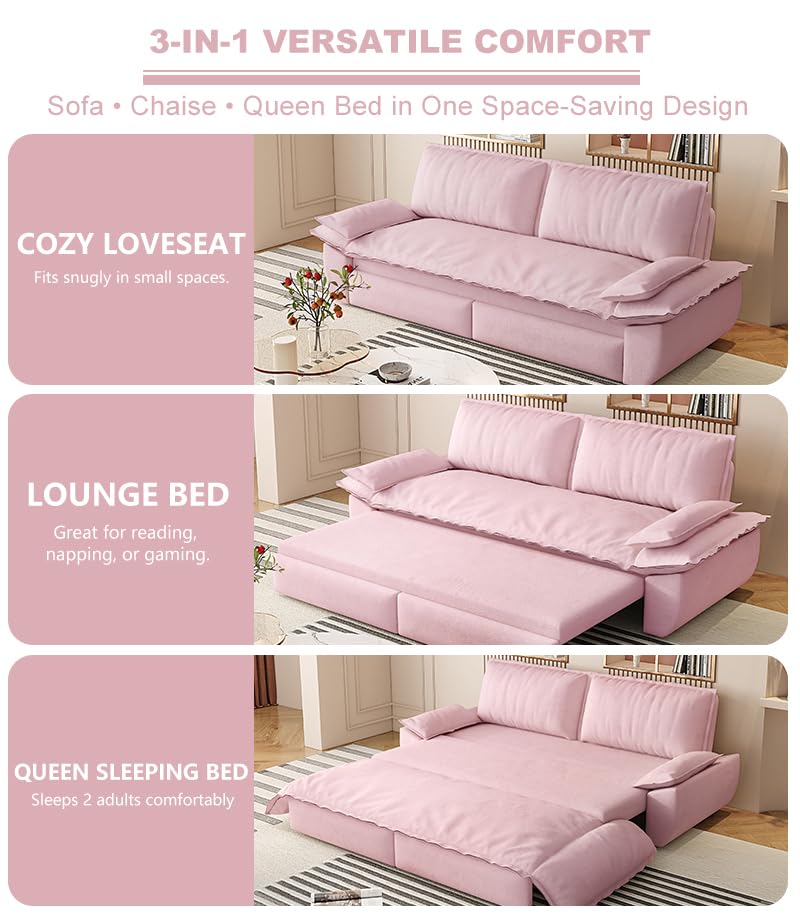 Queen Size Futon Sofa Bed with 2 Pillows, Blue V9731