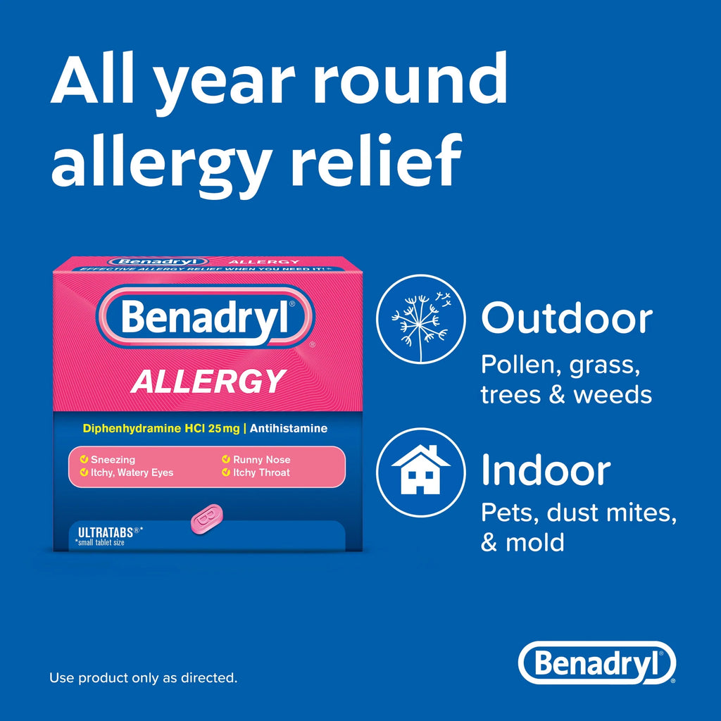 Benadryl Ultratabs Antihistamine Cold & Allergy Relief Tablets, 24 Ct W2632