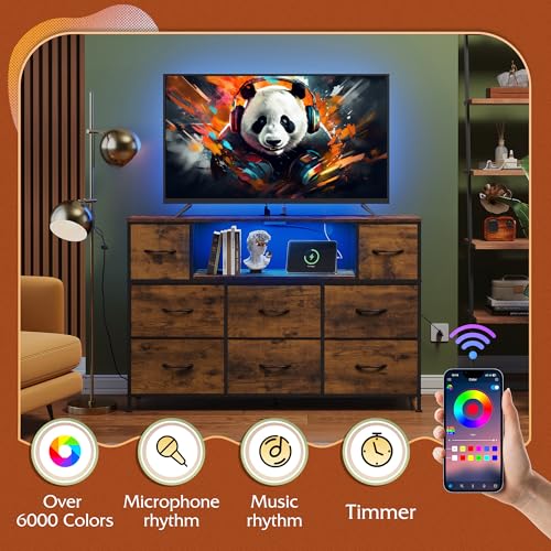 WLIVE Dresser for Bedroom with Charging Station and LED Lights, 8 Drawer R754