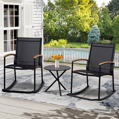Shintenchi 3 Piece Outdoor Rocking Bistro Set with Table, Black R7367