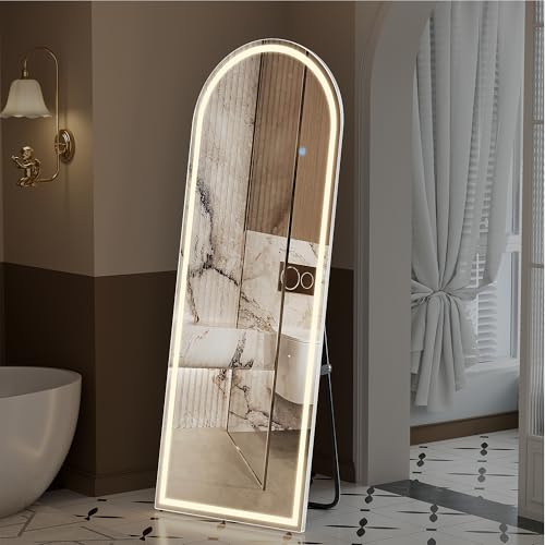 Arched Full Length Mirror with LED Lights, 60"x16" Floor Mirror with Stand T719302