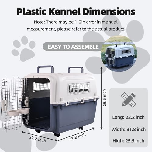 Plastic Dog Crate with Rolling Wheels, Airline Approved, Medium S135464
