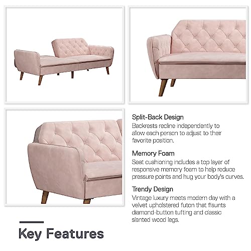 Novogratz Tallulah Memory Foam Futon Convertible Couch, Camel Faux Leather F5939