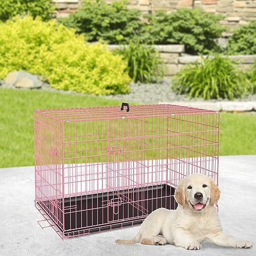 BestPet 42 Inch Folding Metal Wire Dog Crate with Double-Door and Removable Tray O49217